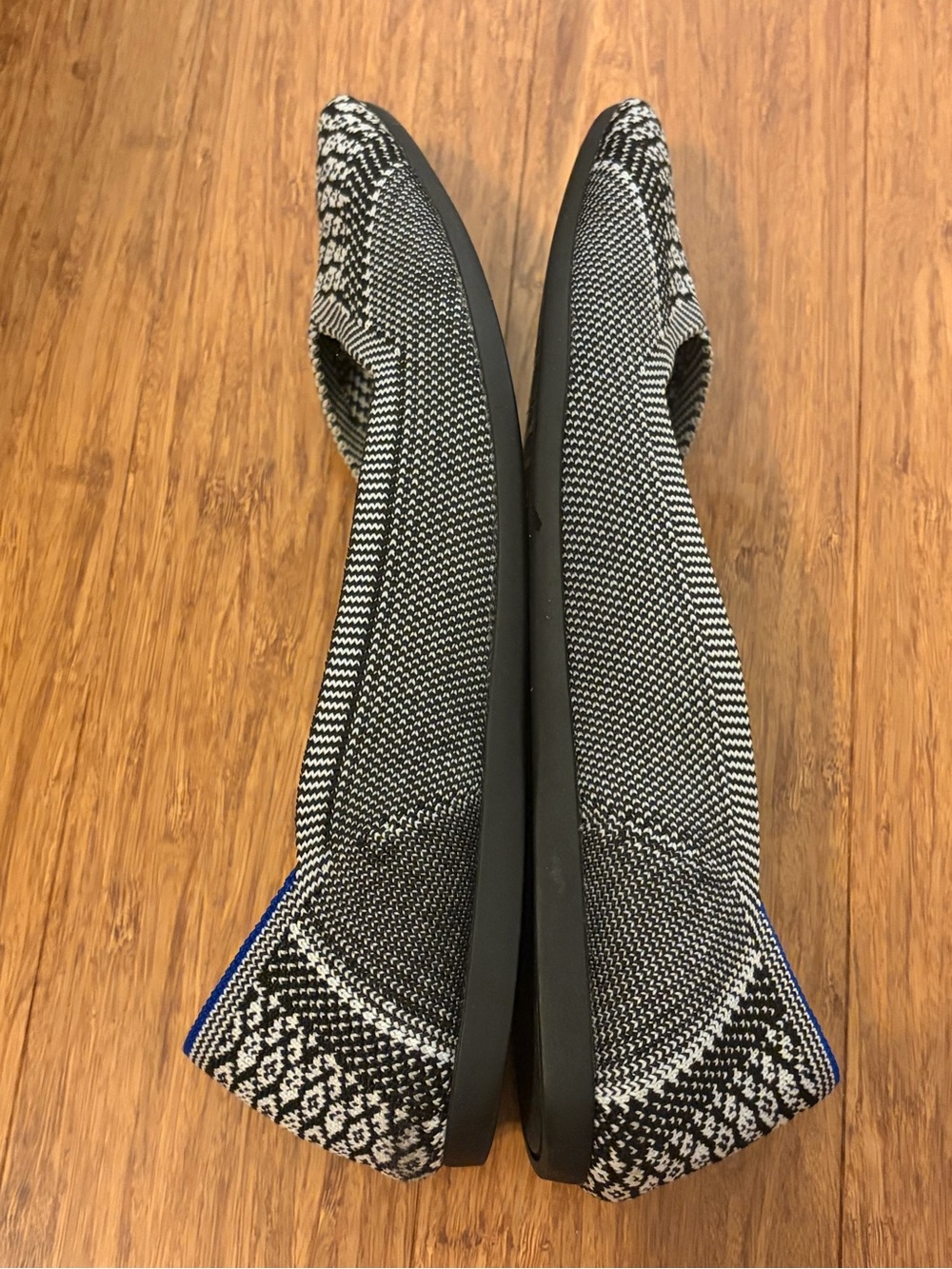 Rothy's Black & White Pointed Knit Flats with Cool Snake Print - Picture 5 of 11